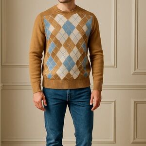 McGeorge of Scotland 100% CASHMERE Argyle Crewneck Sweater Men’s Small